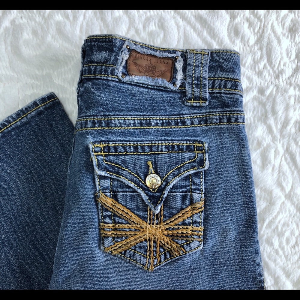 Vigoss Bootcut Jeans Medium Wash Size 28 5/6 EUC Embroidered Pockets Y2K Denim